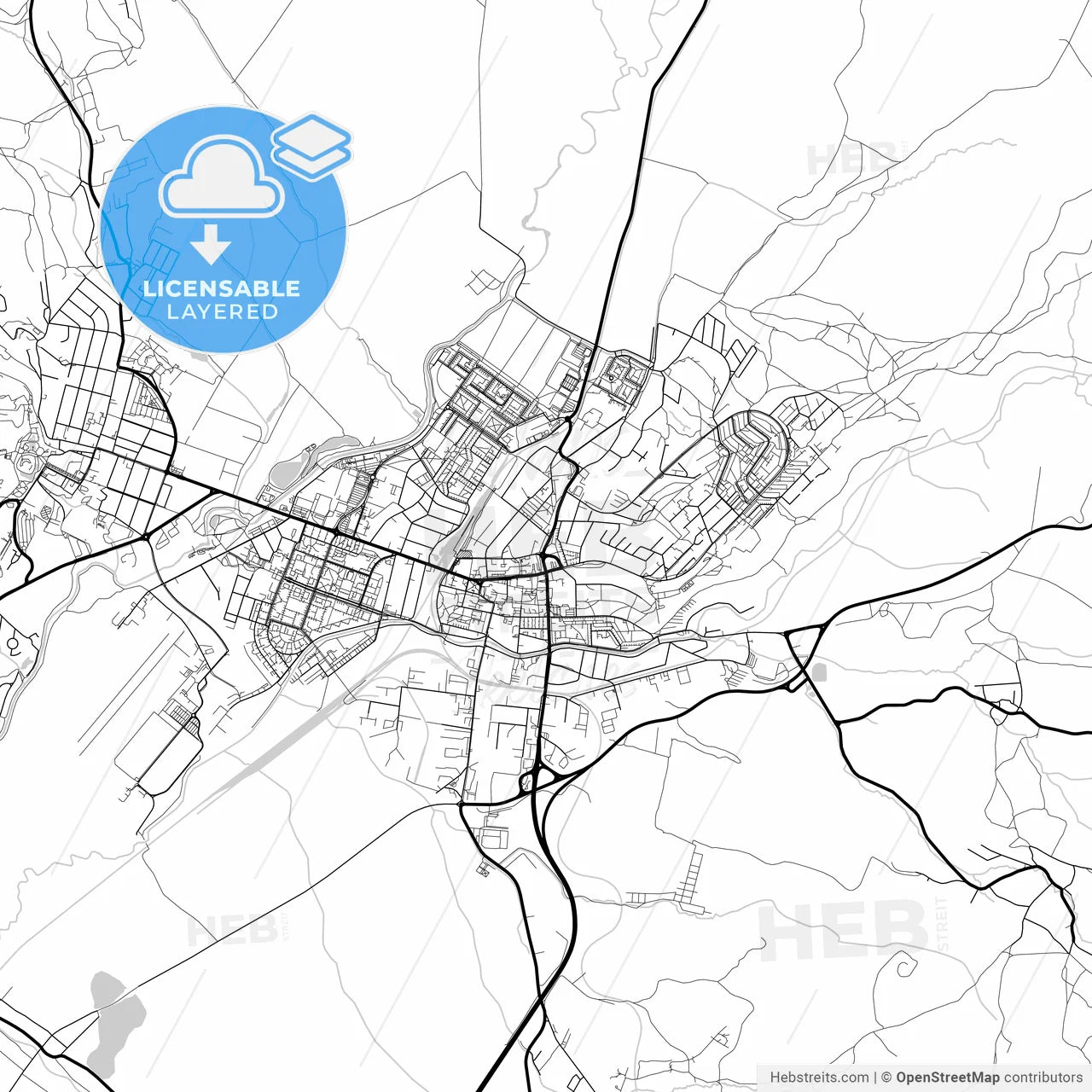 Layered PDF map of Prievidza, Trenčín Region, Slovakia