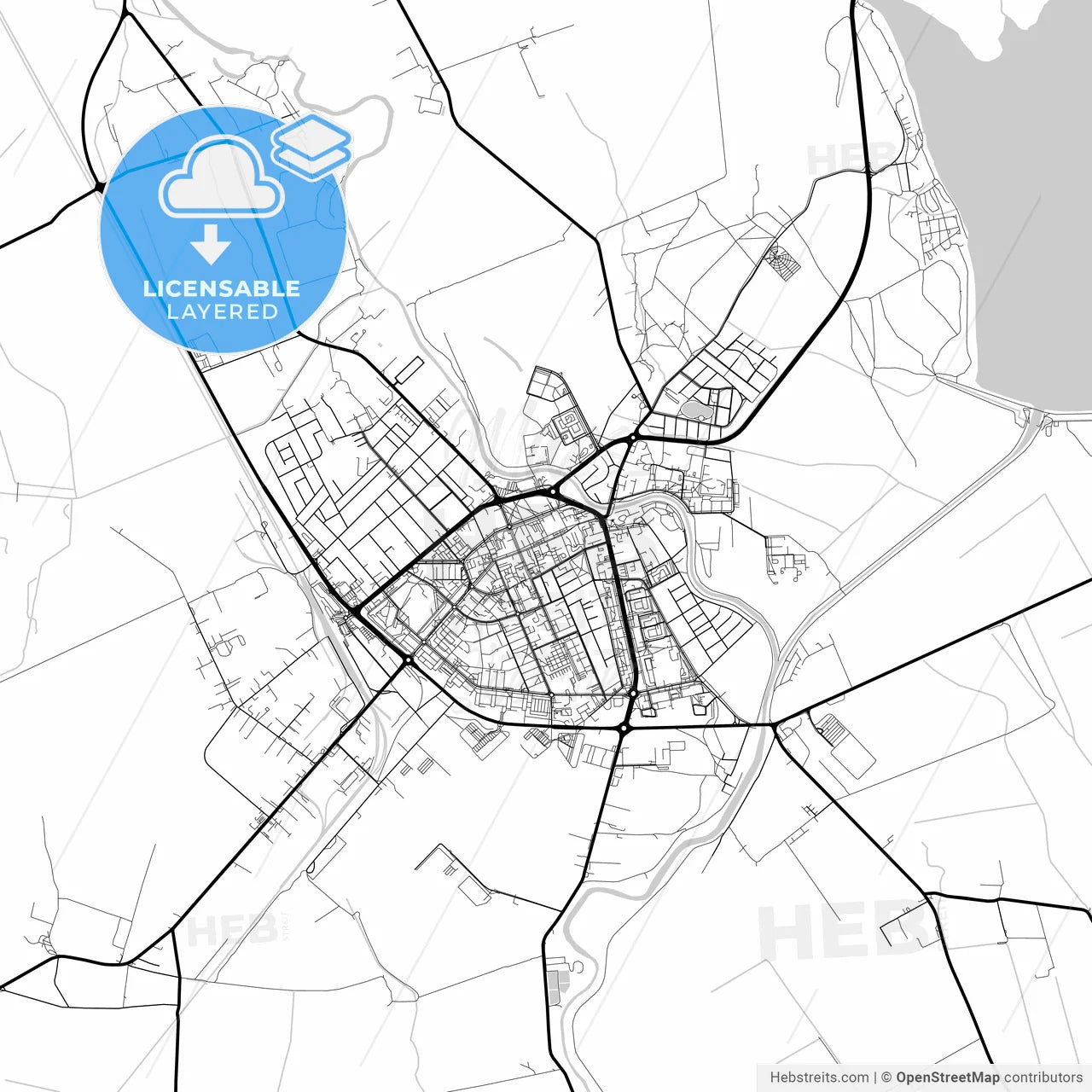 Layered PDF map of Michalovce, Košice Region, Slovakia