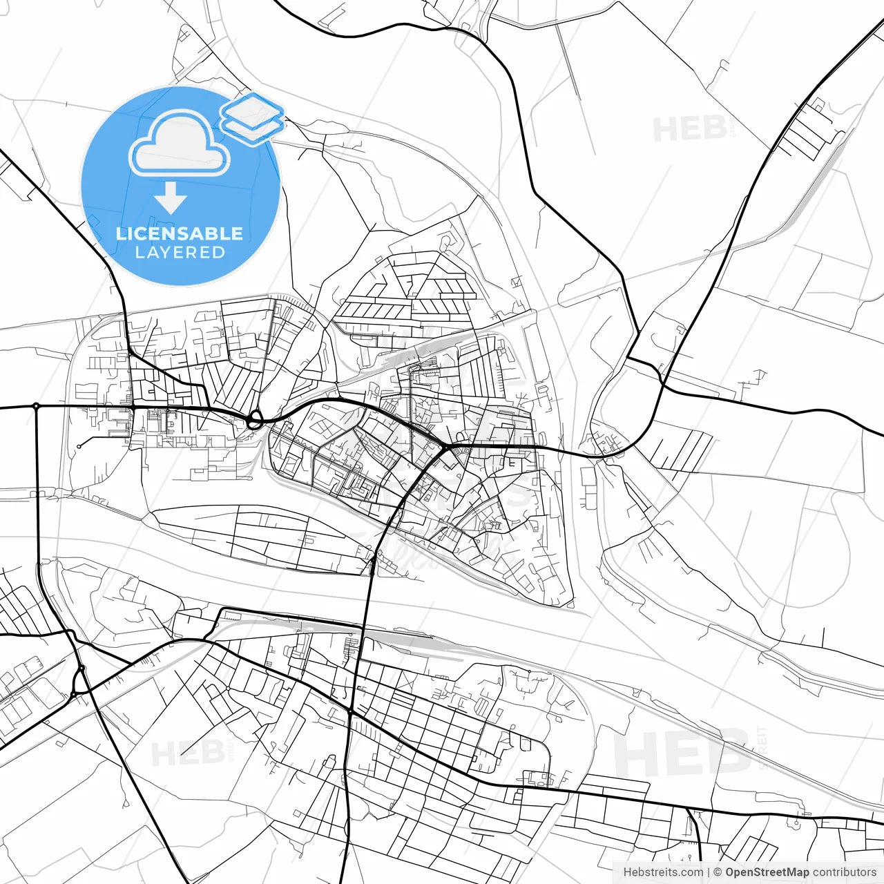 Layered PDF map of Komárno, Nitra Region, Slovakia