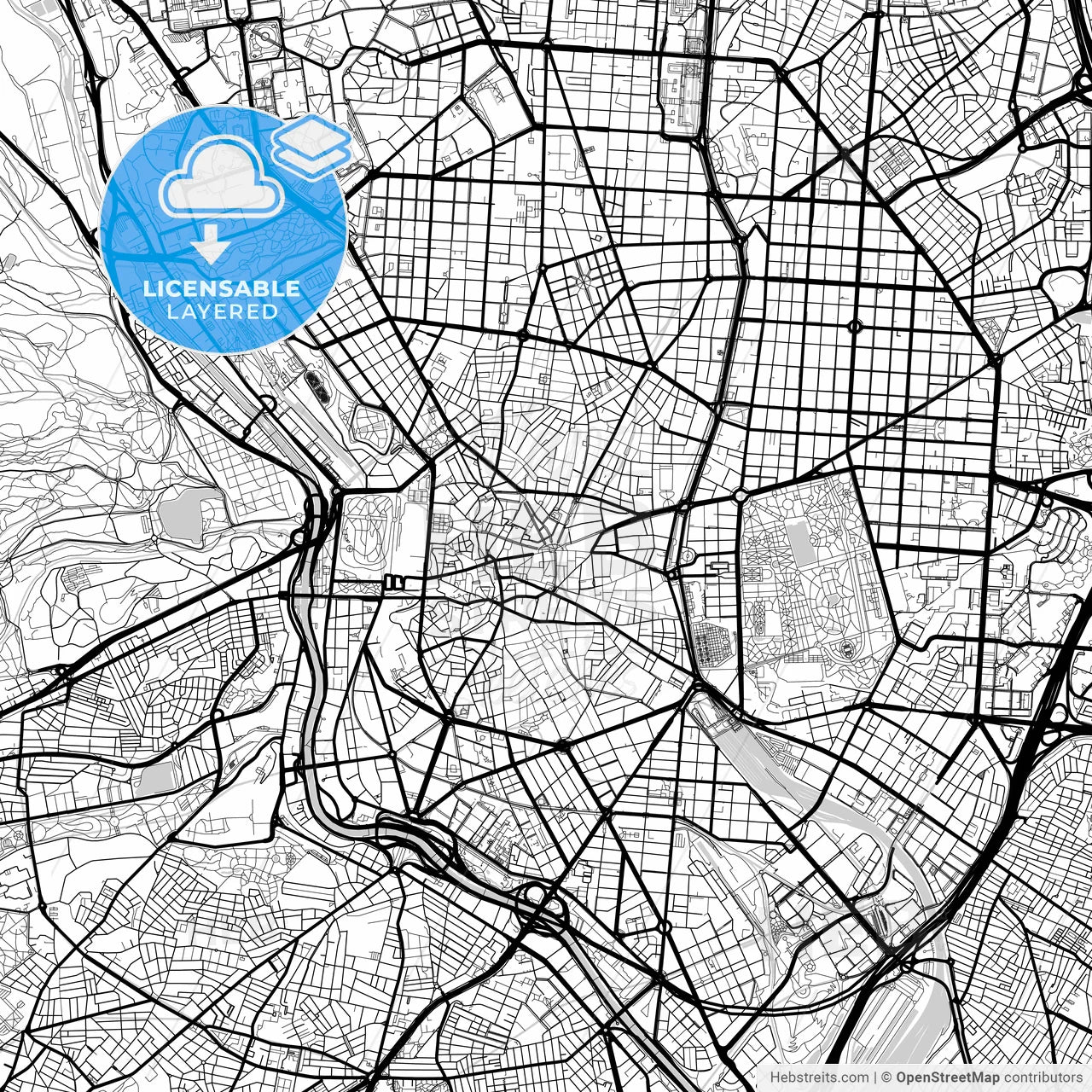 Layered PDF map of Madrid, Spain