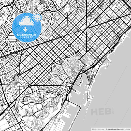 Layered PDF map of Barcelona, Spain