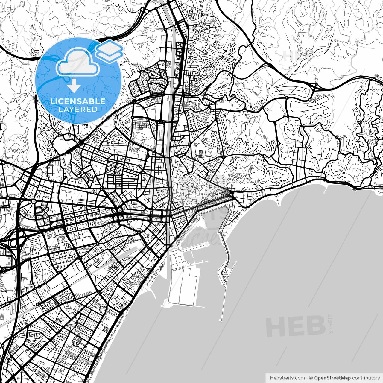 Layered PDF map of Málaga, Spain