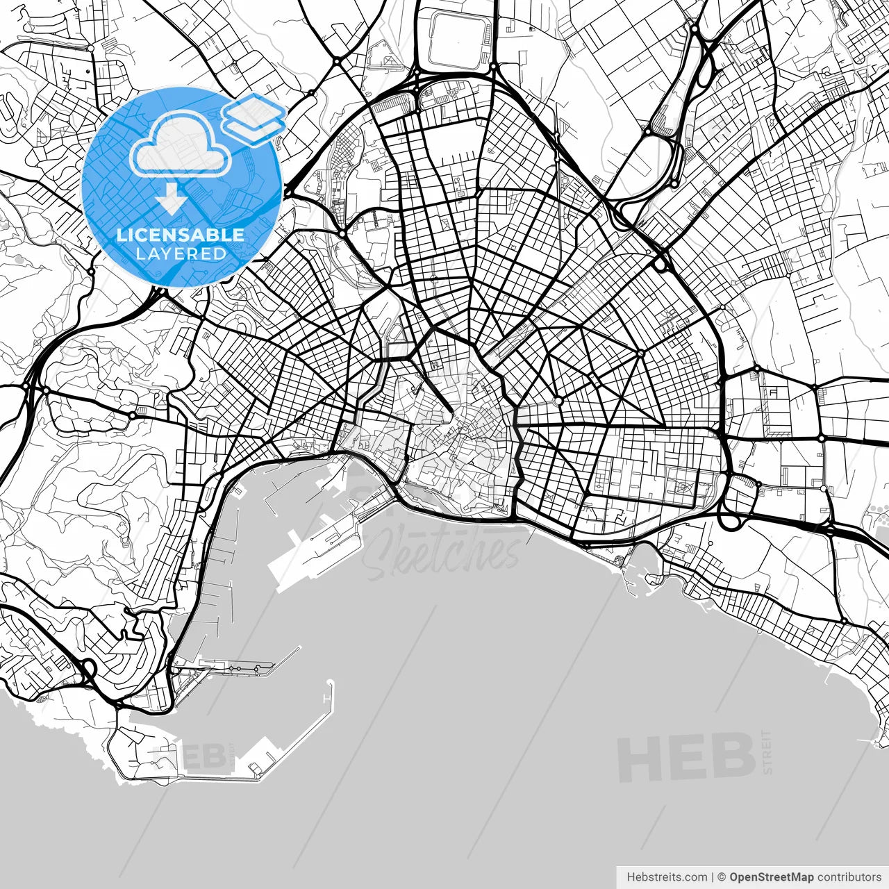 Layered PDF map of Palma, Balearic Islands, Spain