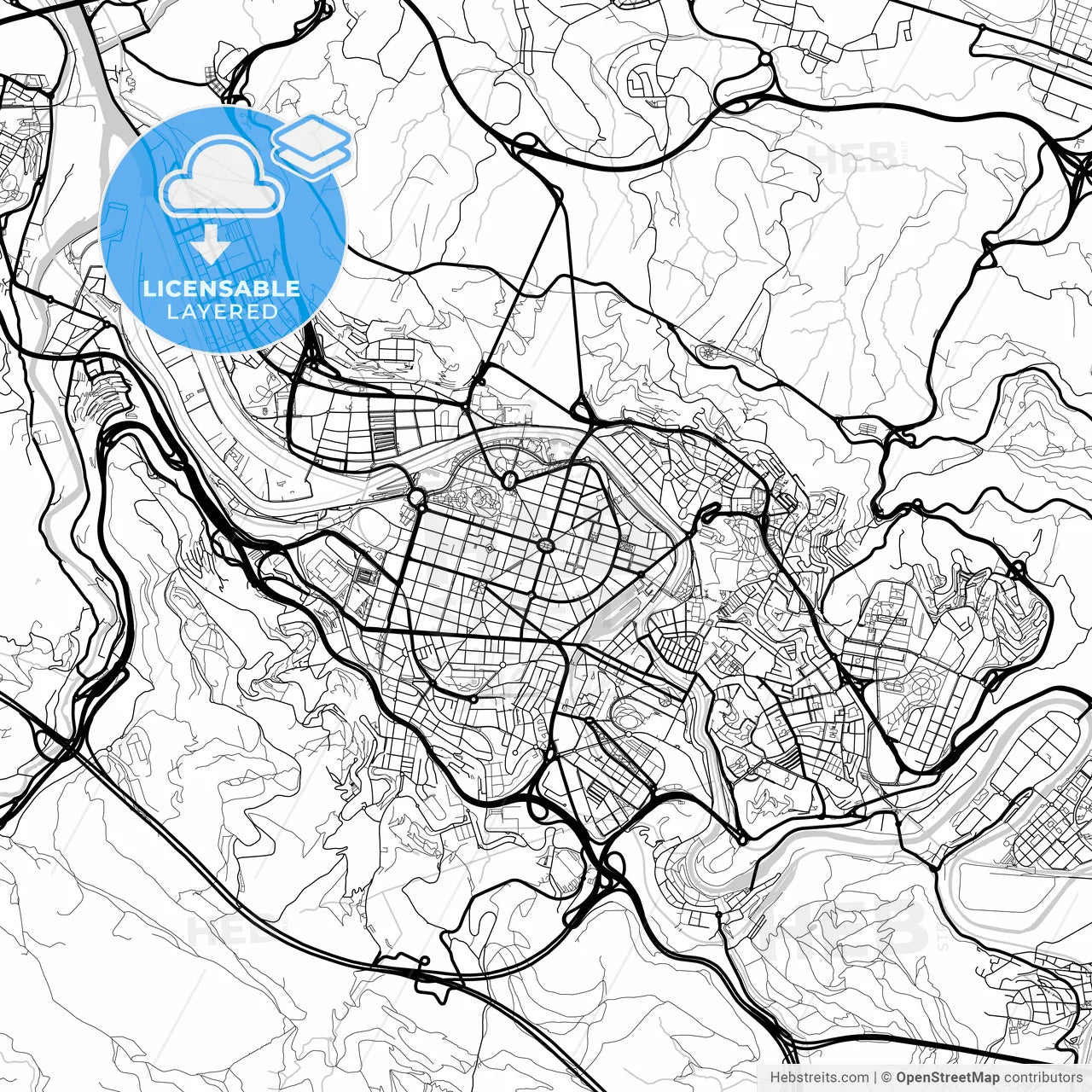 Layered PDF map of Bilbao, Biscay, Spain