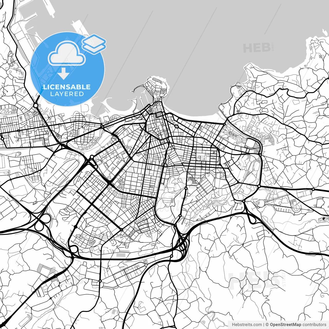 Layered PDF map of Gijón, Asturias, Spain