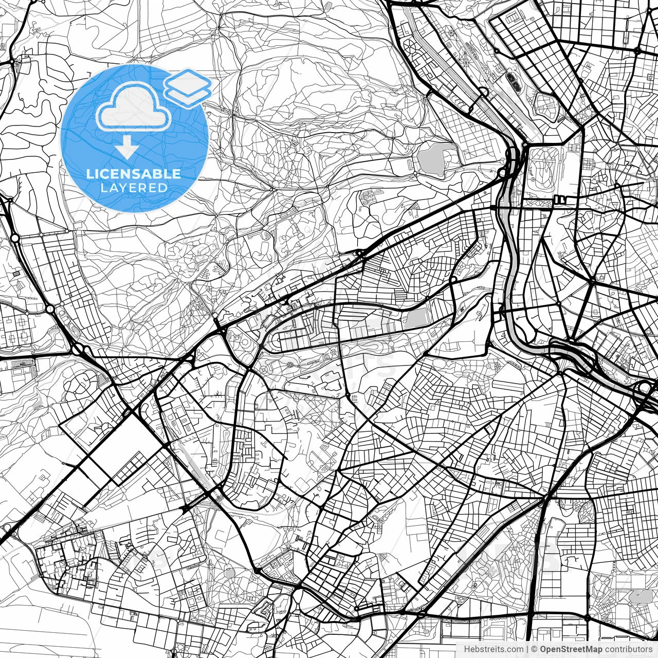 Layered PDF map of Latina, Madrid, Spain