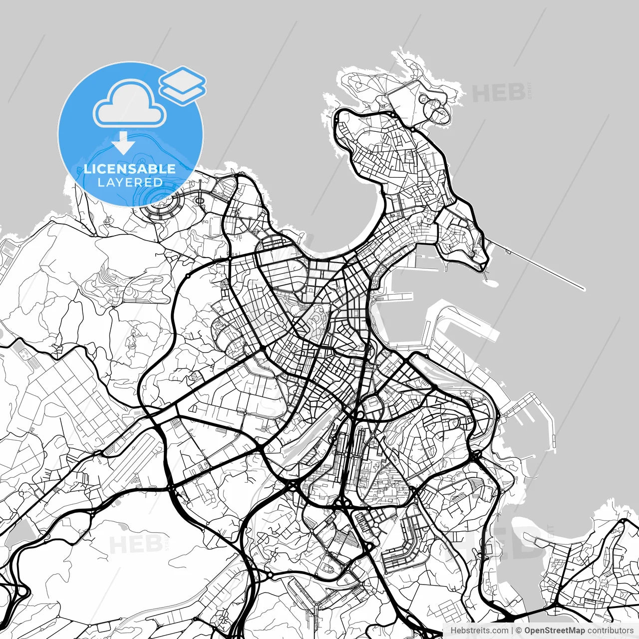 Layered PDF map of A Coruña, Spain