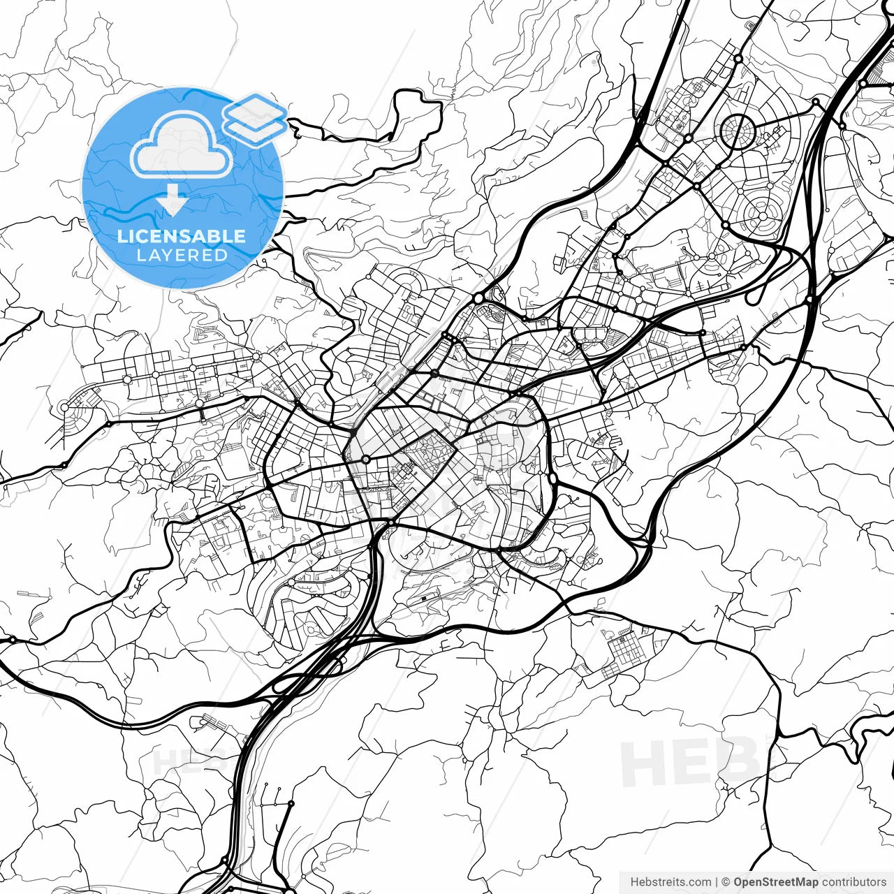 Layered PDF map of Oviedo, Asturias, Spain