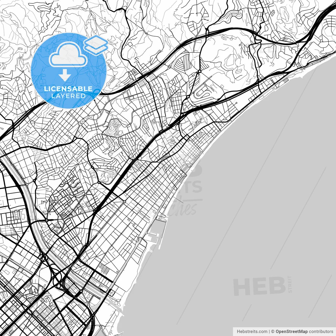 Layered PDF map of Badalona, Barcelona, Spain