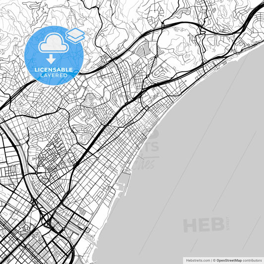 Layered PDF map of Badalona, Barcelona, Spain