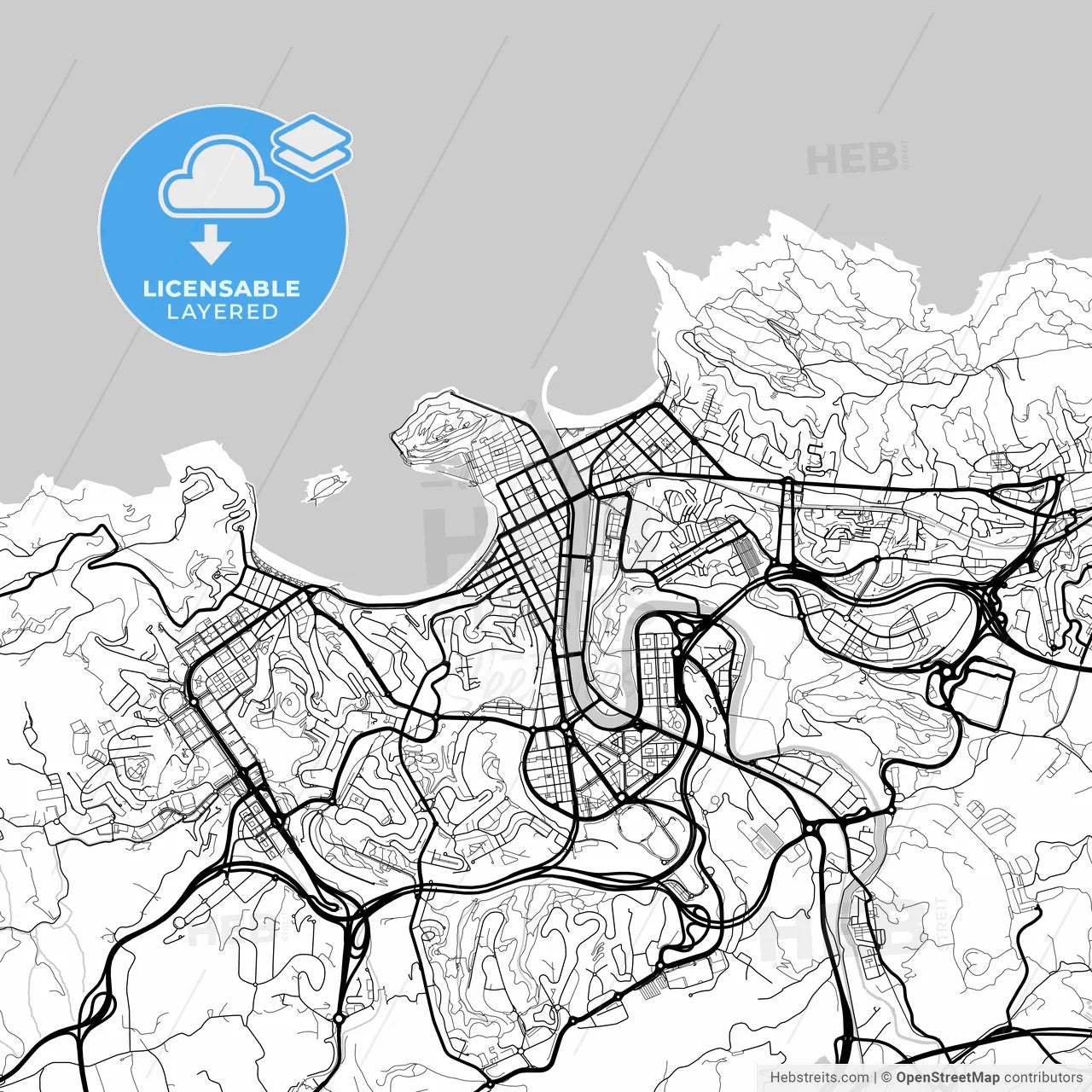 Layered PDF map of Donostia / San Sebastián, Gipuzkoa, Spain