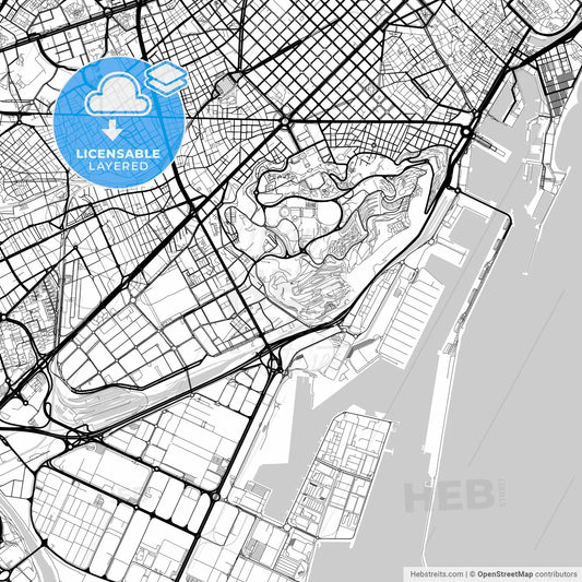 Layered PDF map of Sants-Montjuïc, Barcelona, Spain