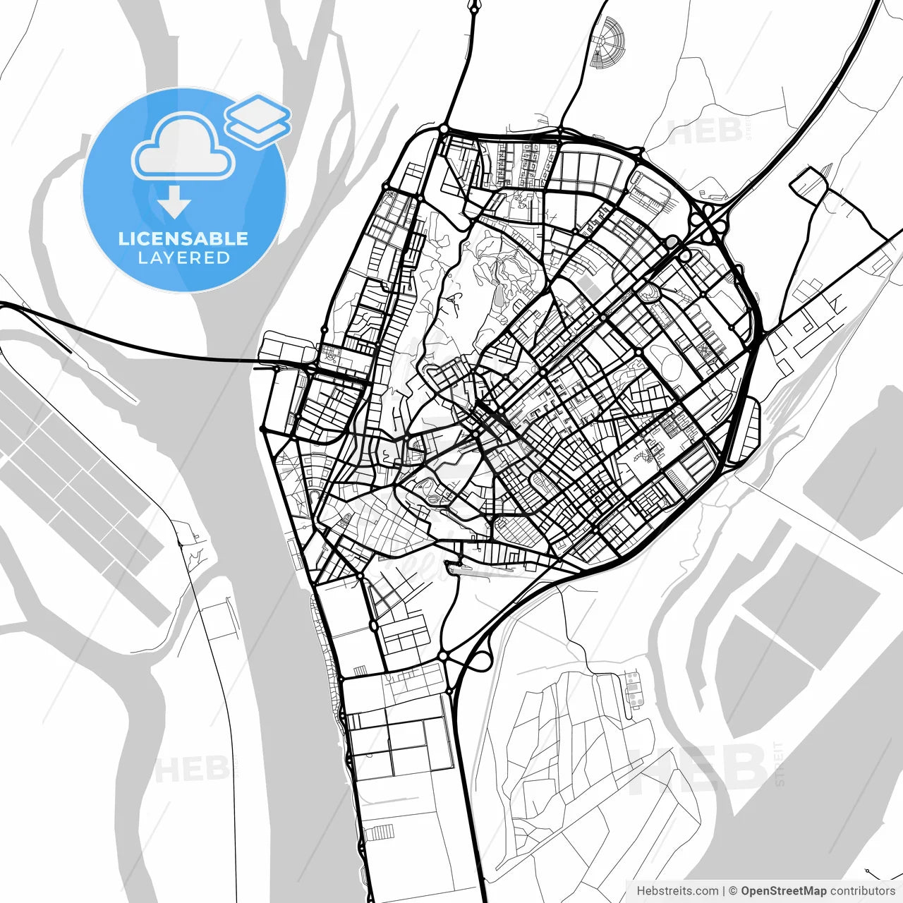 Layered PDF map of Huelva, Spain