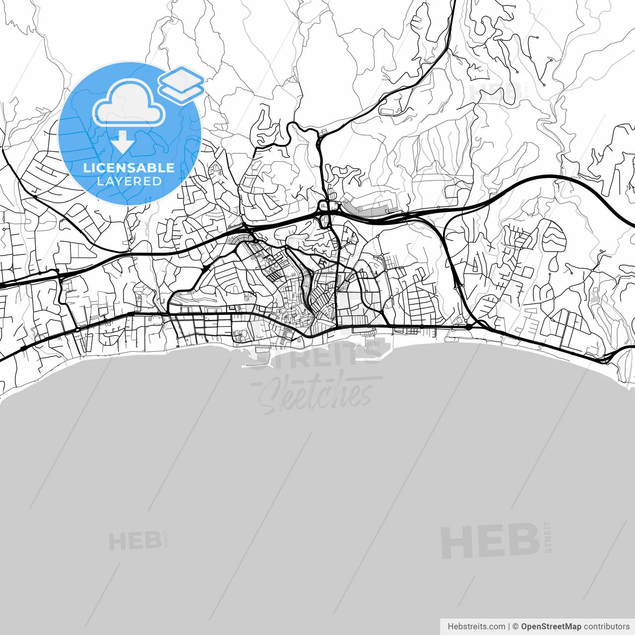 Layered PDF map of Marbella, Málaga, Spain