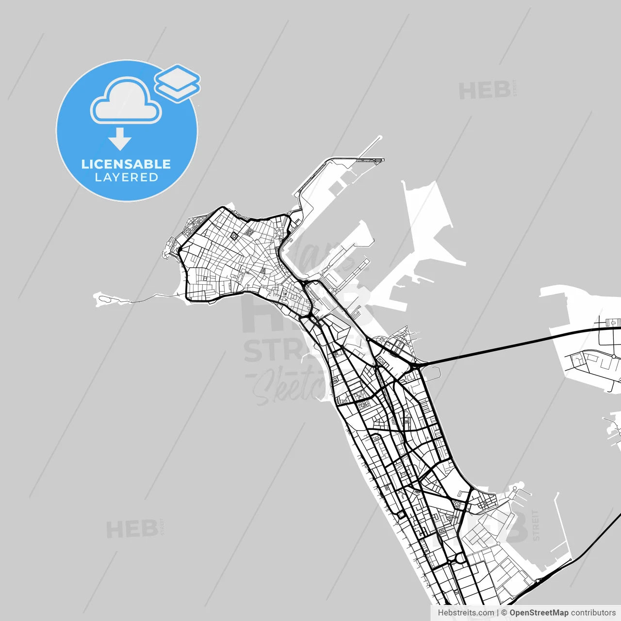 Layered PDF map of Cadiz, Spain