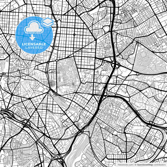 Layered PDF map of Retiro, Madrid, Spain