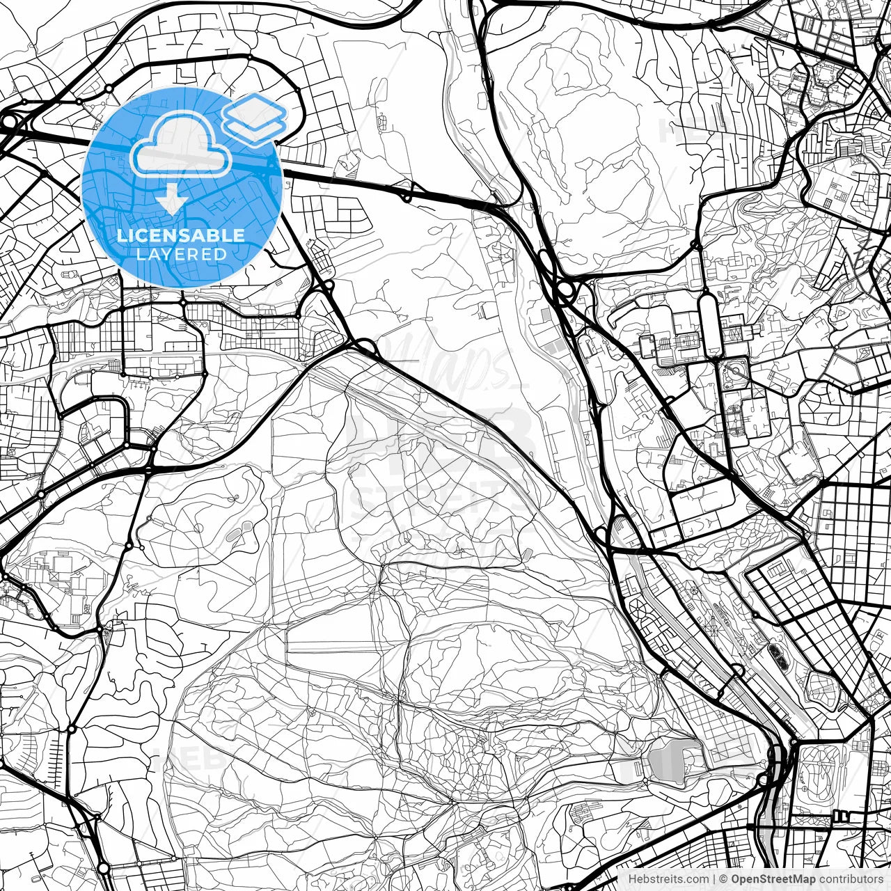 Layered PDF map of Moncloa-Aravaca, Madrid, Spain