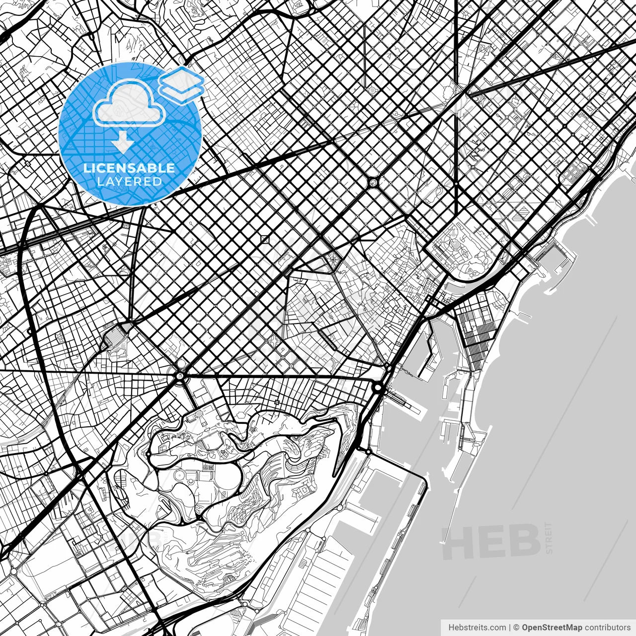 Layered PDF map of Ciutat Vella, Barcelona, Spain