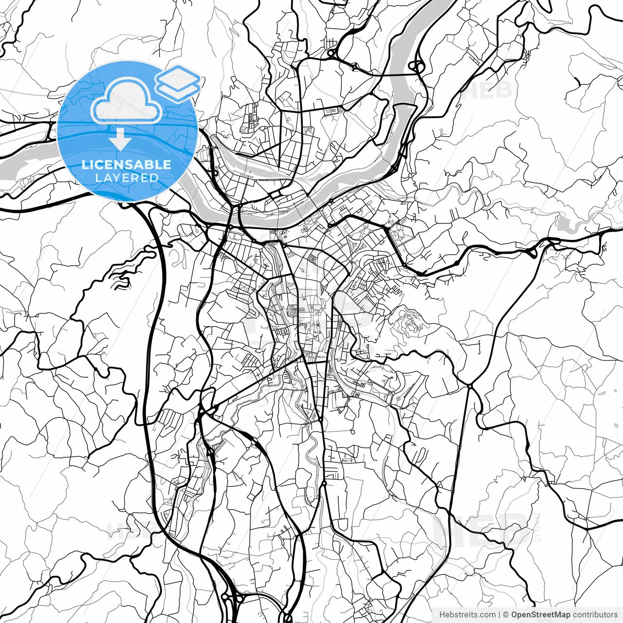 Layered PDF map of Ourense, Province of Ourense, Spain