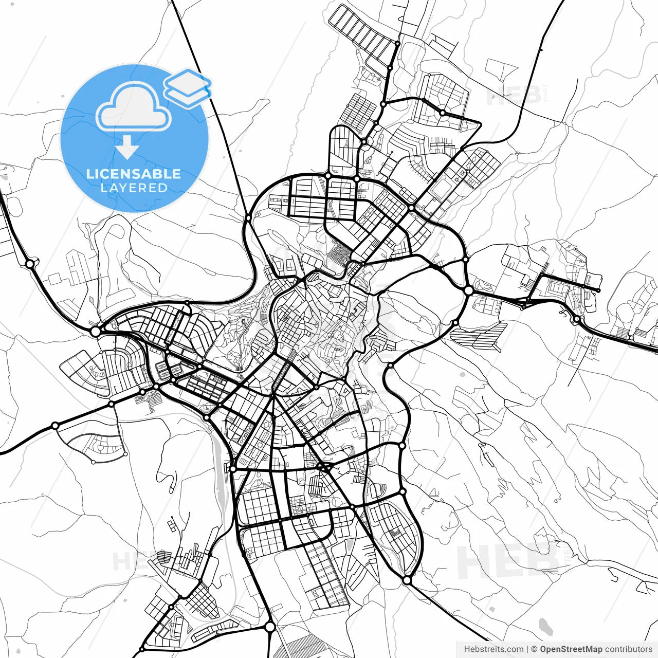 Layered PDF map of Cáceres, Cáceres, Spain