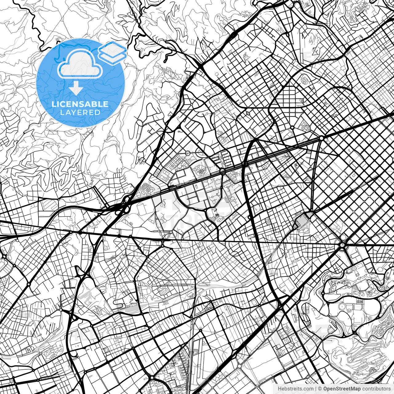 Layered PDF map of les Corts, Barcelona, Spain