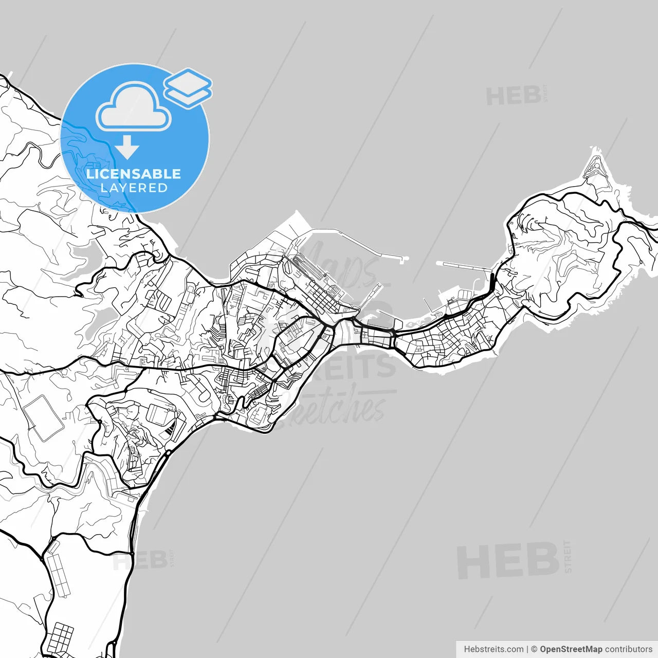 Layered PDF map of Ceuta, Spain