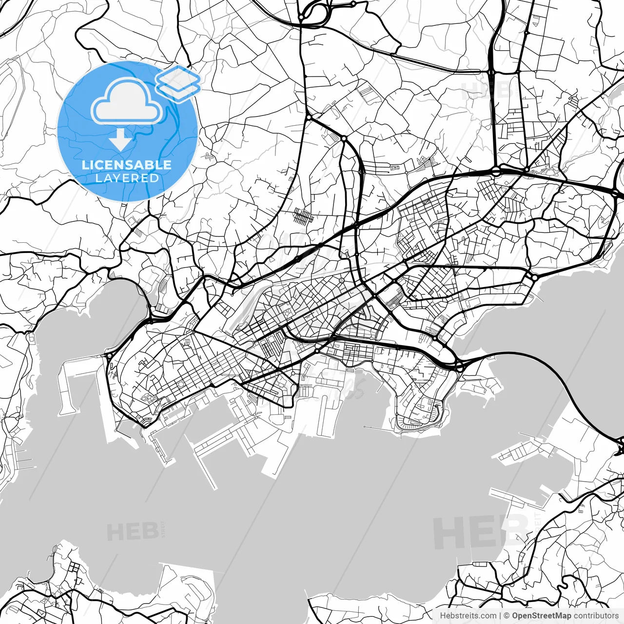 Layered PDF map of Ferrol, A Coruña, Spain