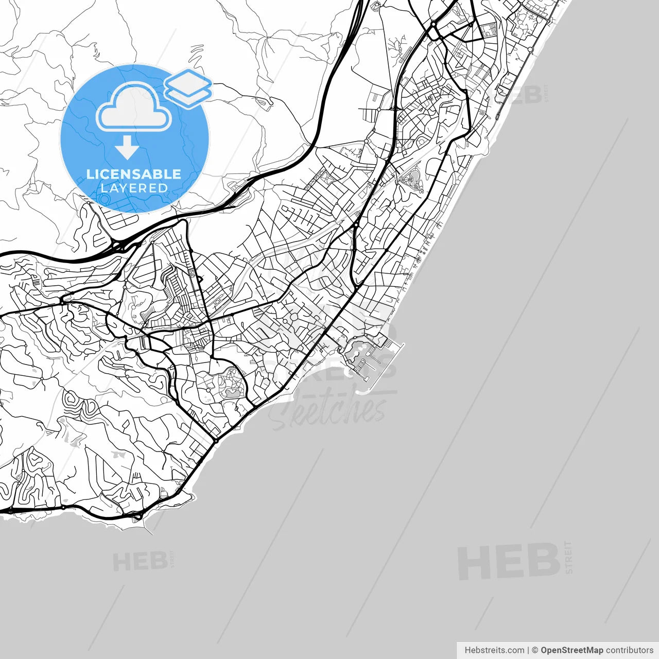 Layered PDF map of Benalmádena, Málaga, Spain