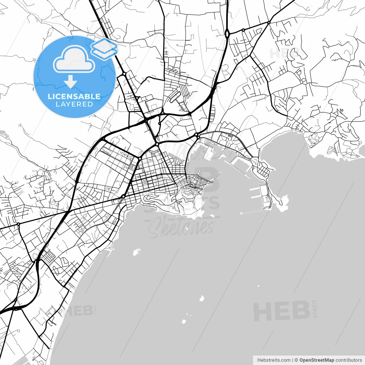 Layered PDF map of Ibiza Town, Balearic Islands, Spain