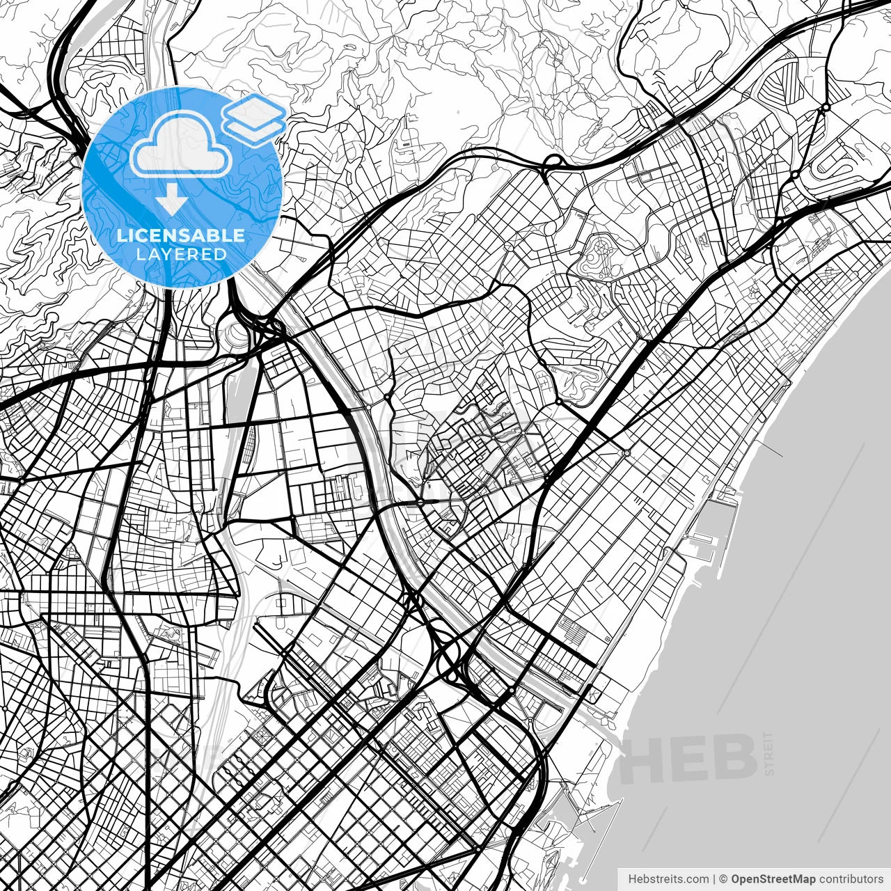 Layered PDF map of Llefià, 08913 Badalona, Spain