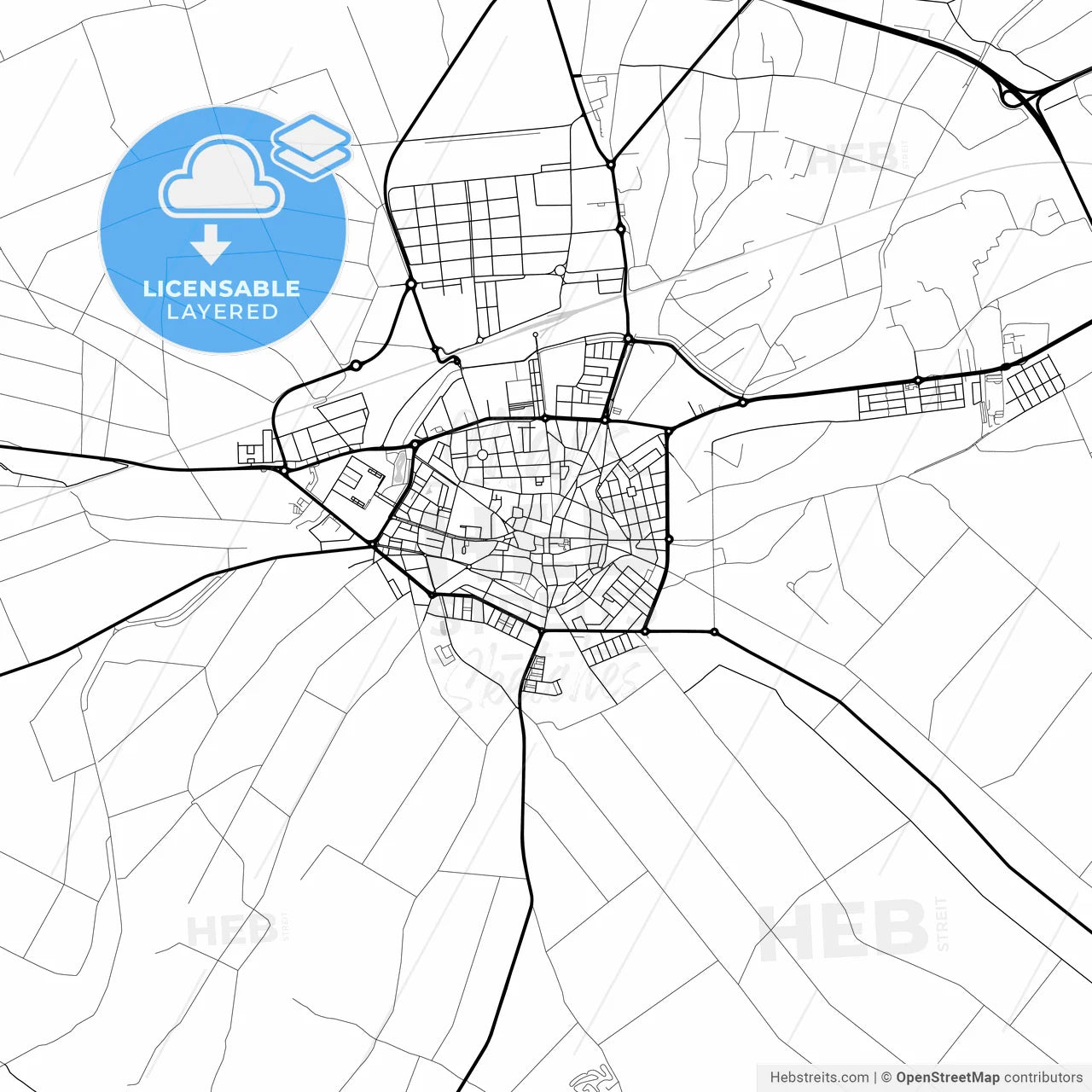 Layered PDF map of Don Benito, Badajoz, Spain