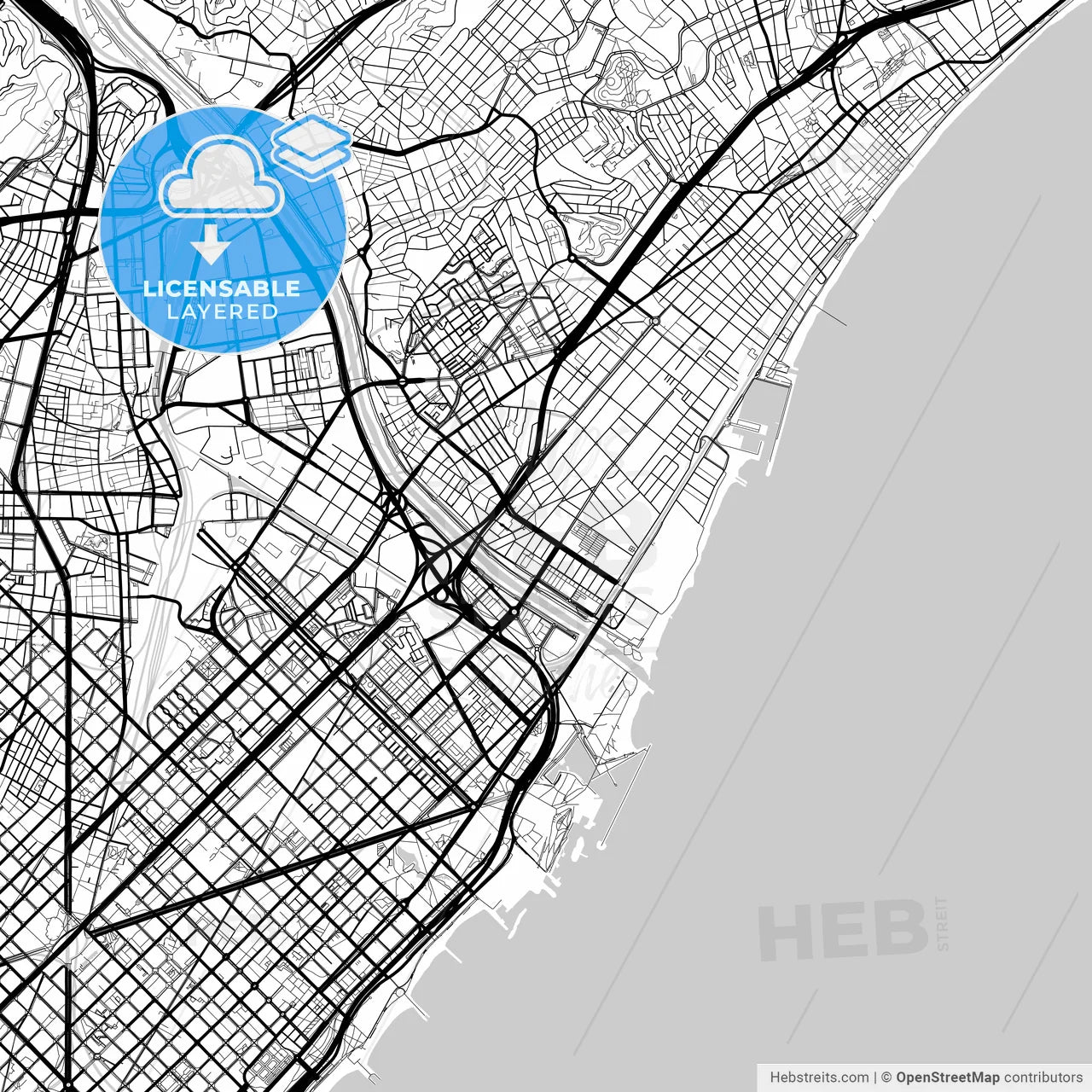 Layered PDF map of Sant Adrià de Besòs, Barcelona, Spain