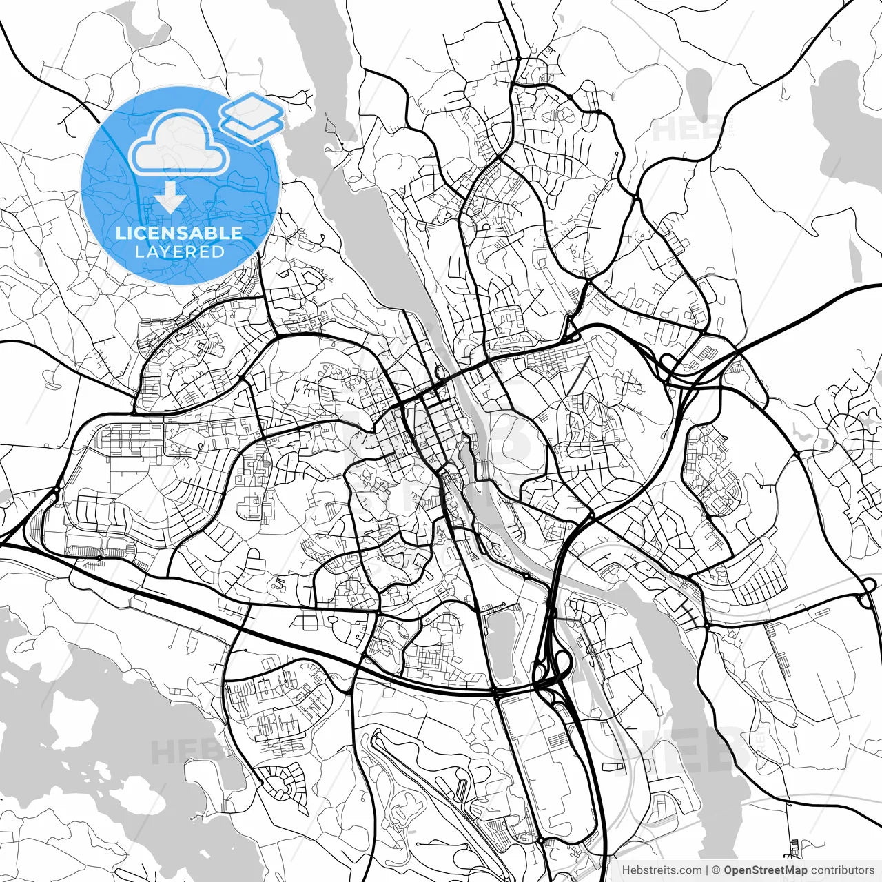 Layered PDF map of Södertälje, Sweden