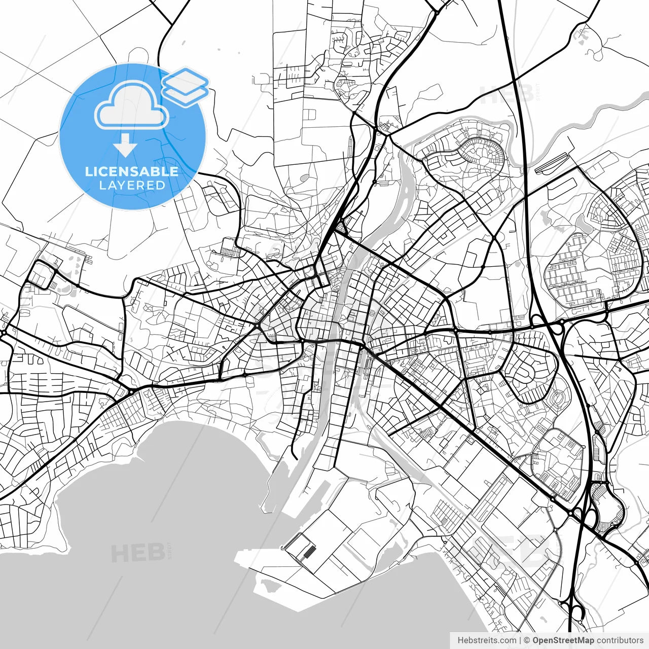Layered PDF map of Halmstad, Sweden