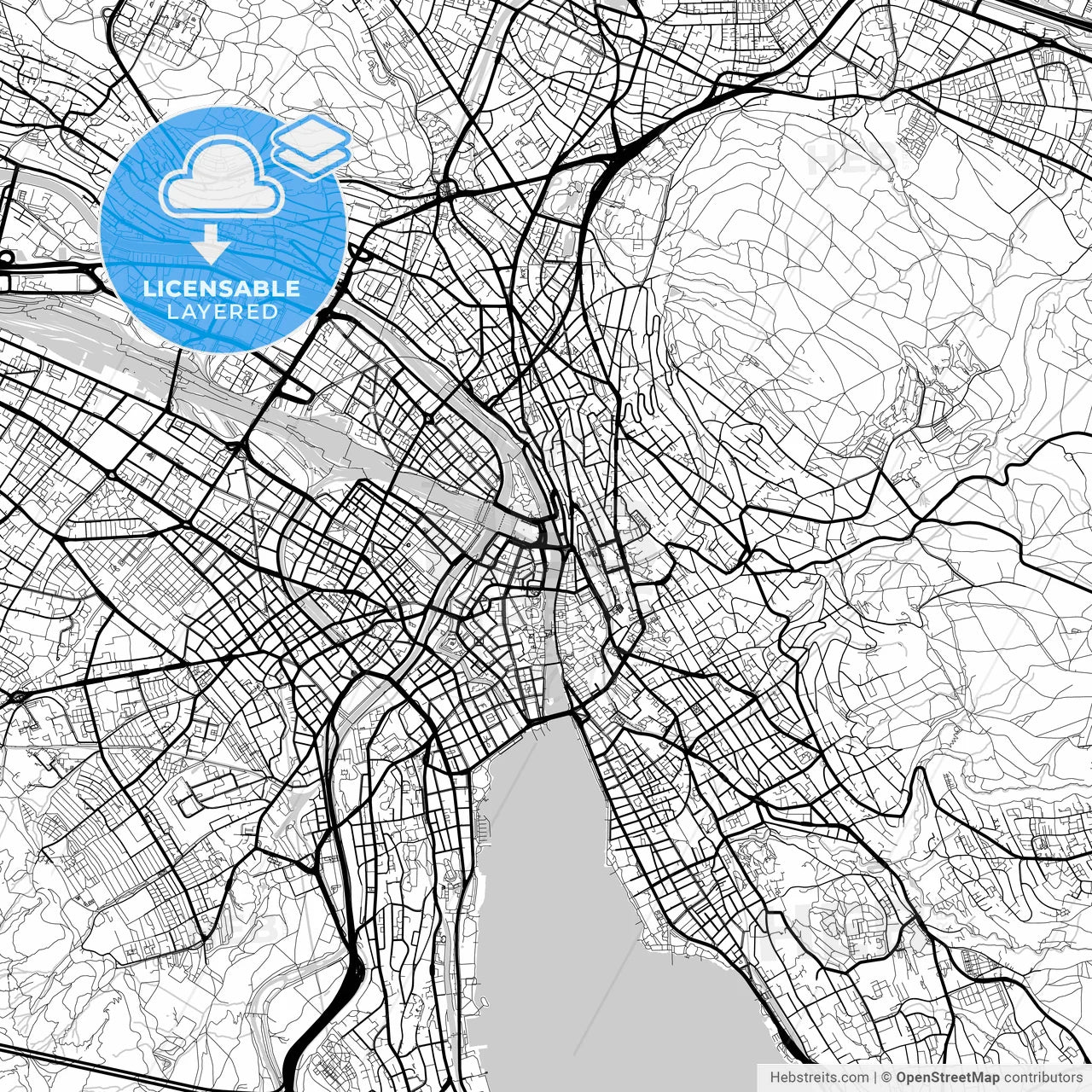 Layered PDF map of Zürich, Switzerland