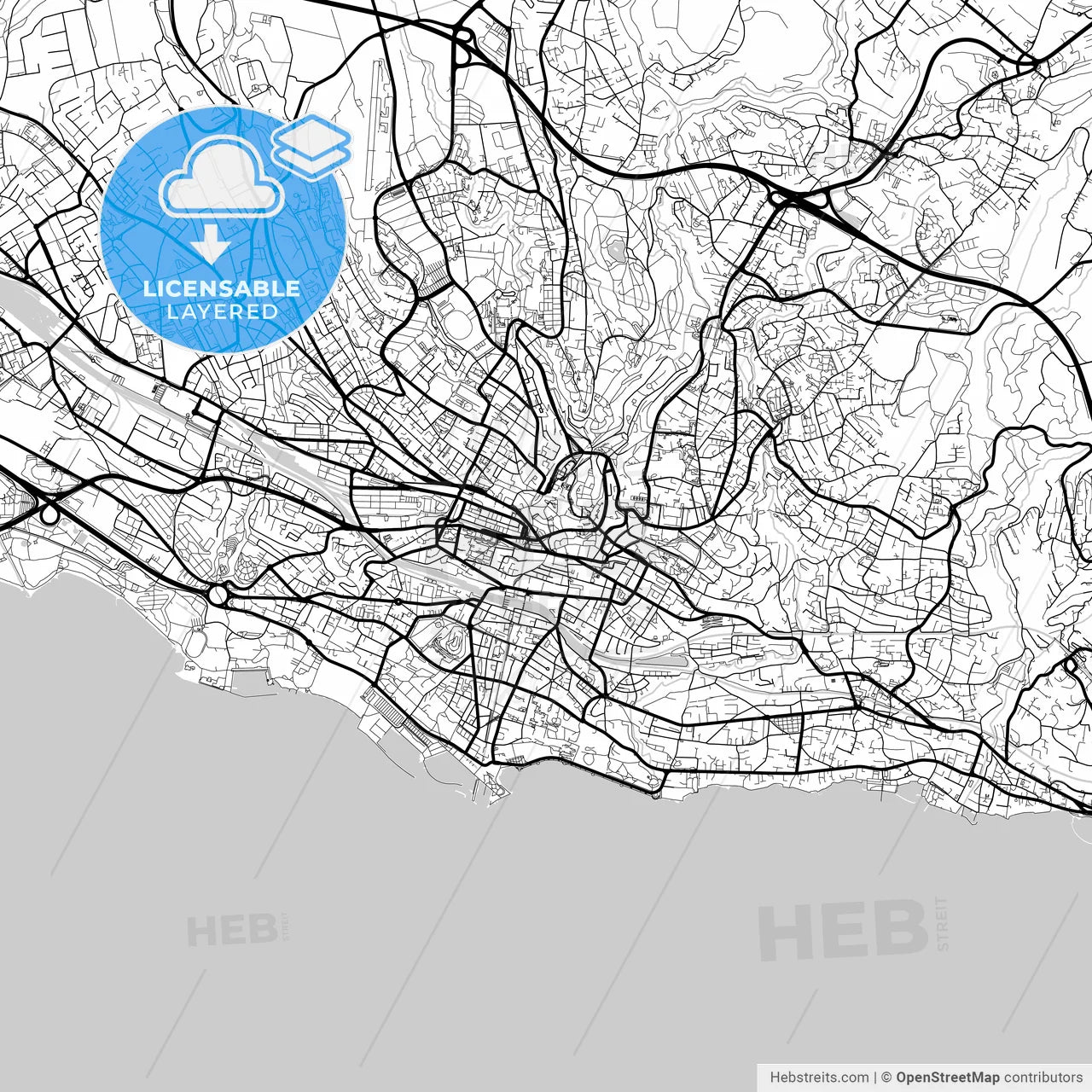 Layered PDF map of Lausanne, Switzerland