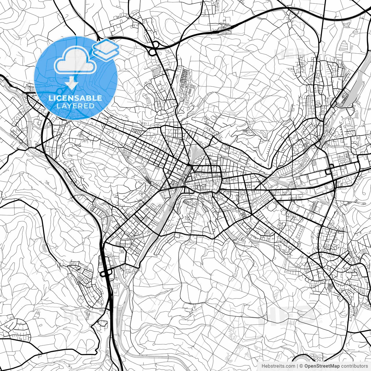 Layered PDF map of Winterthur, Switzerland