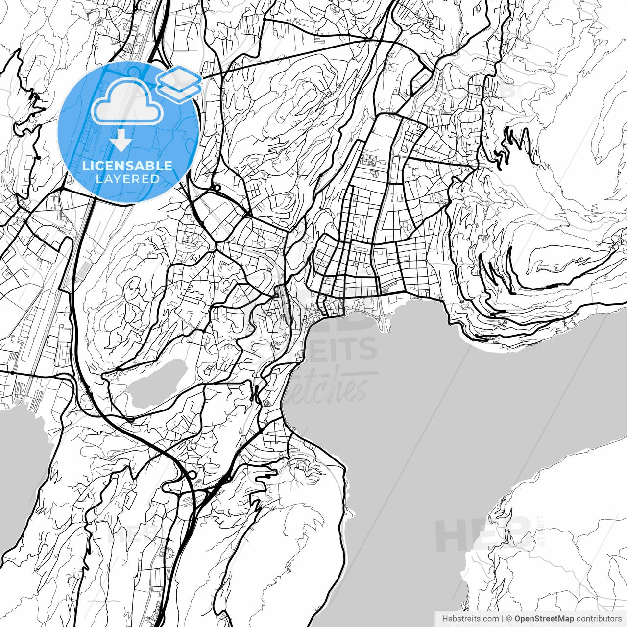 Layered PDF map of Lugano, Switzerland
