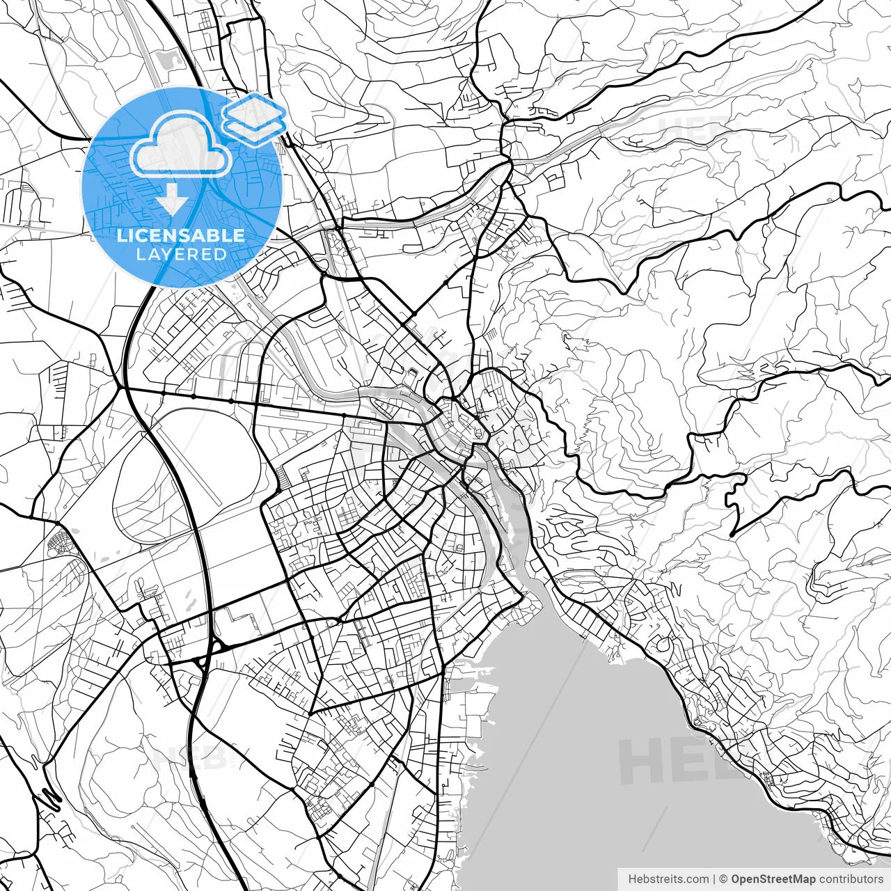 Layered PDF map of Thun, Switzerland