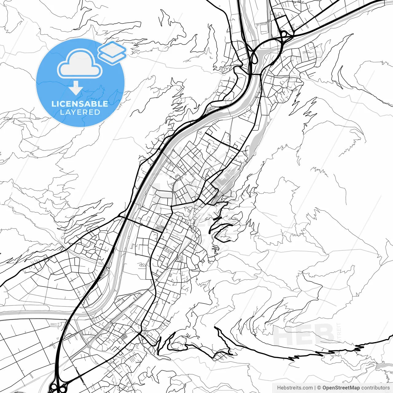 Layered PDF map of Bellinzona, Switzerland