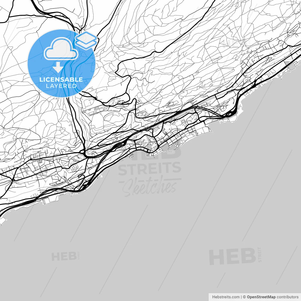 Layered PDF map of Neuchâtel, Switzerland