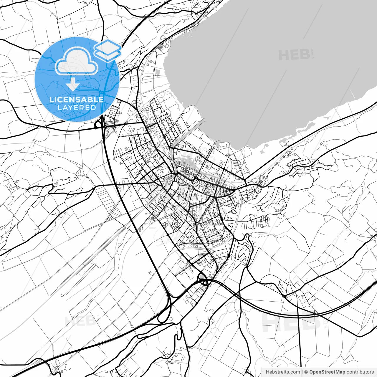 Layered PDF map of Yverdon-les-Bains, Switzerland