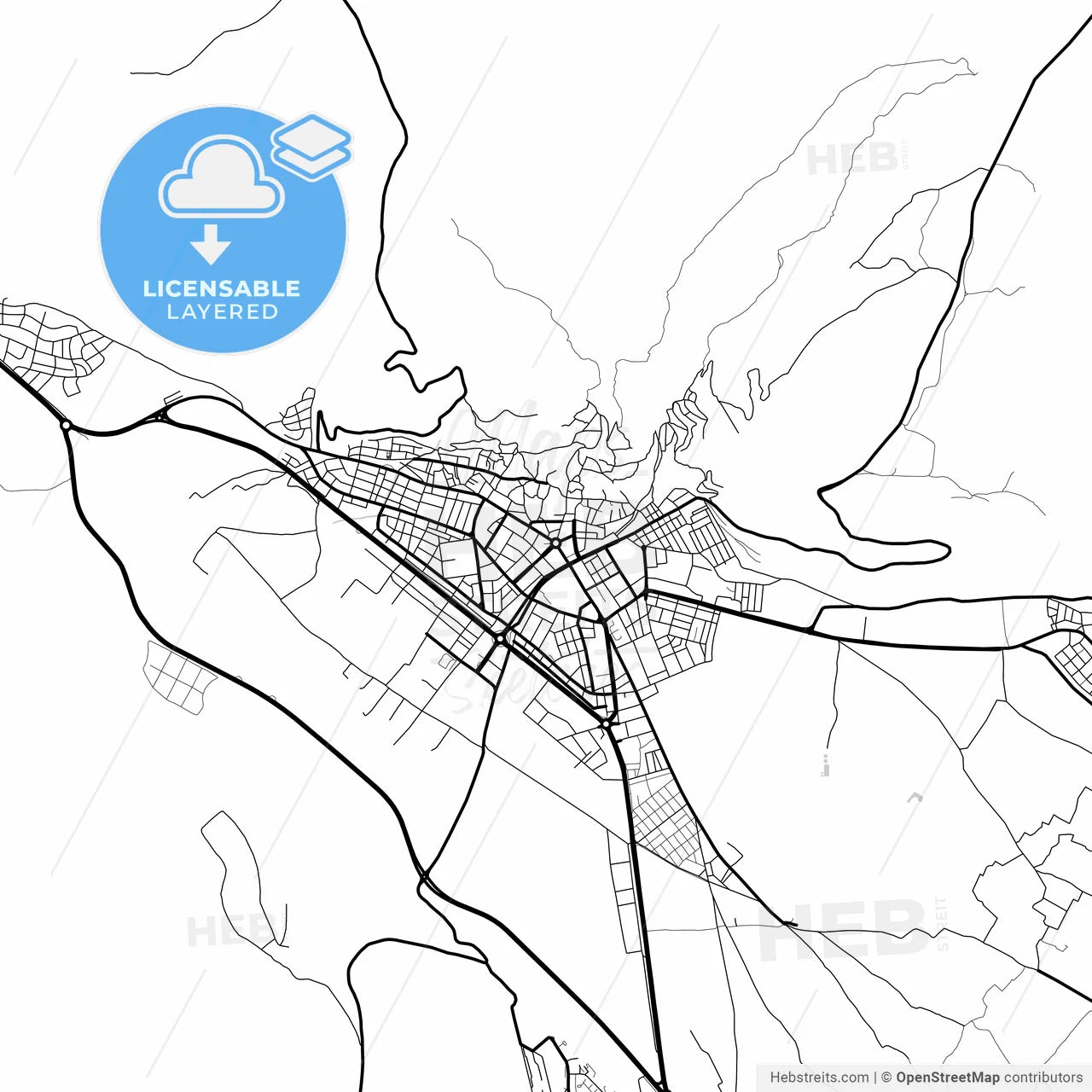Layered PDF map of Muğla, Muğla, Turkey