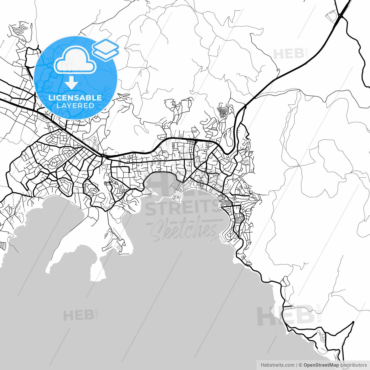 Layered PDF map of Bodrum, Muğla, Turkey