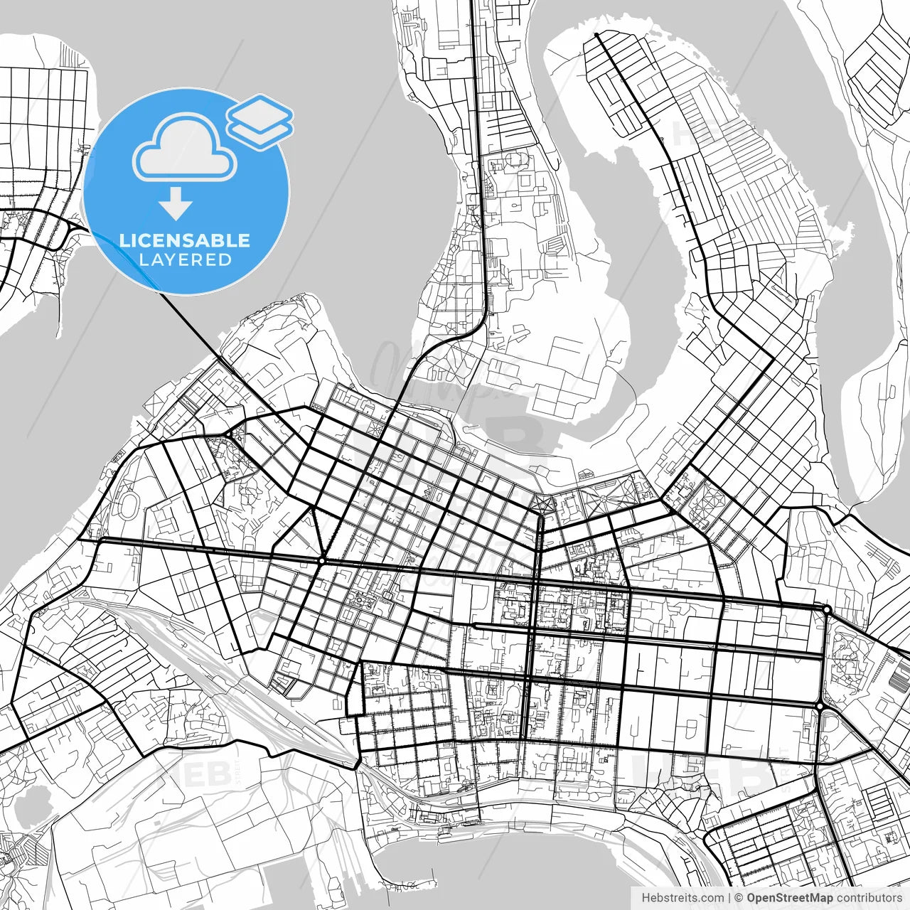 Layered PDF map of Mykolaiv, Mykolaiv Oblast, Ukraine