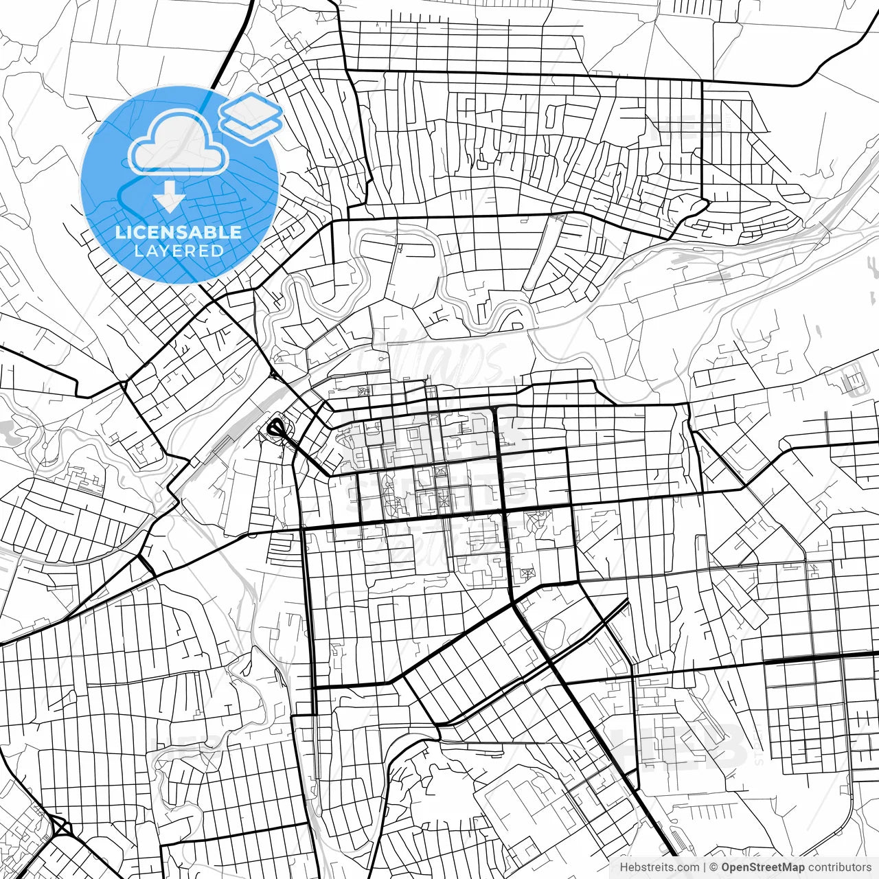 Layered PDF map of Luhansk, Luhansk Oblast, Ukraine