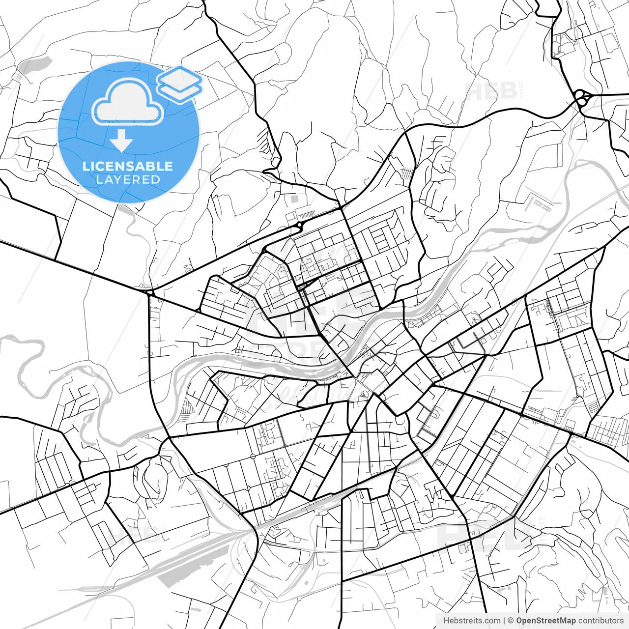 Layered PDF map of Mukachevo, Zakarpattia Oblast, Ukraine