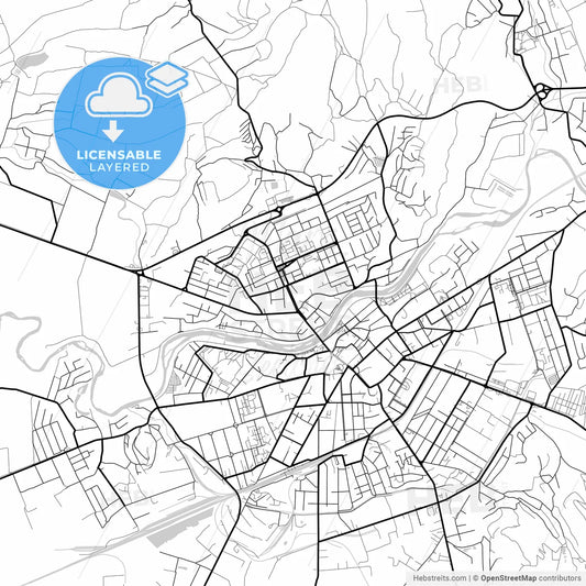 Layered PDF map of Mukachevo, Zakarpattia Oblast, Ukraine