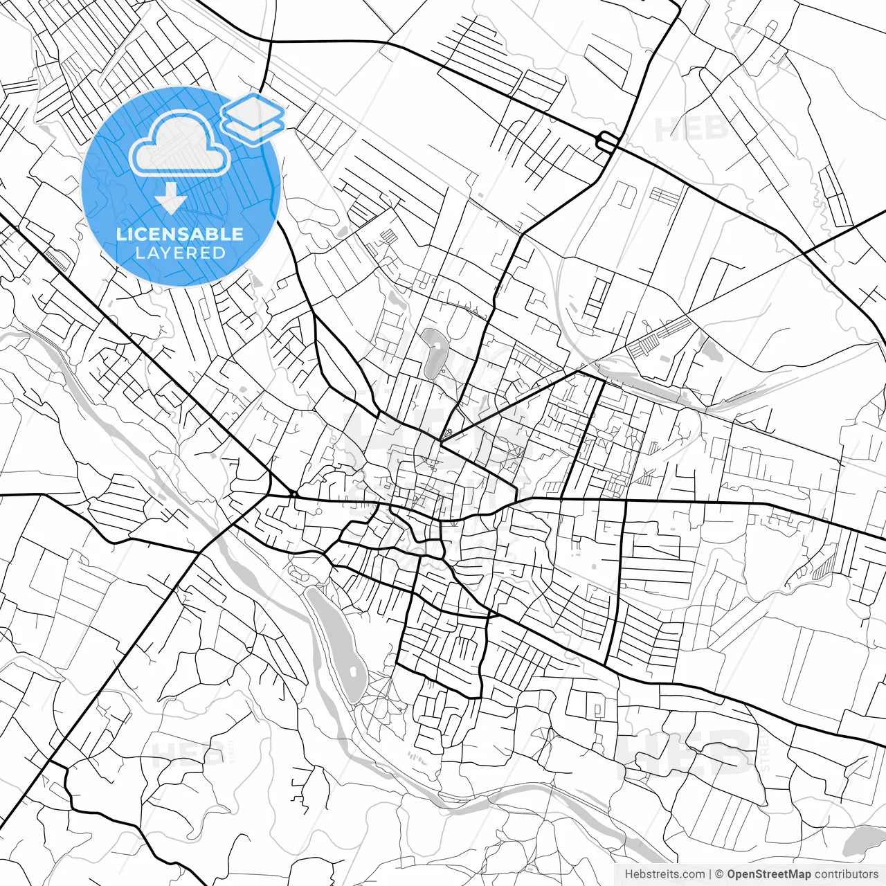 Layered PDF map of Kolomyia, Ivano-Frankivsk Oblast, Ukraine