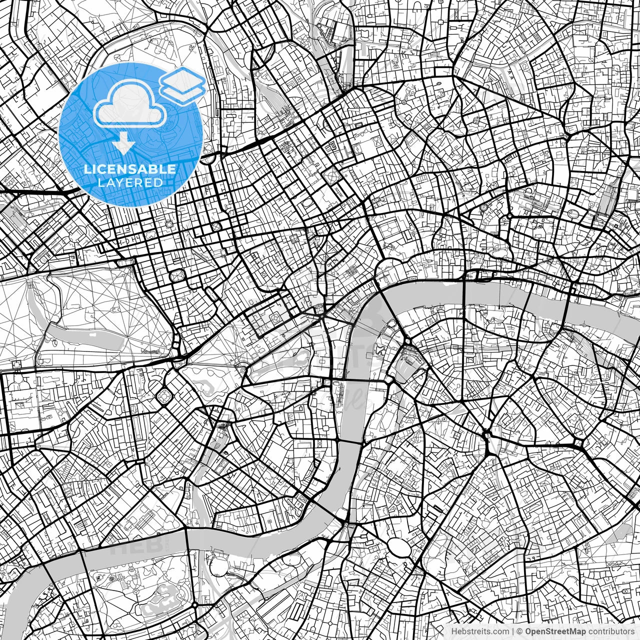Layered PDF map of London, Greater London, England